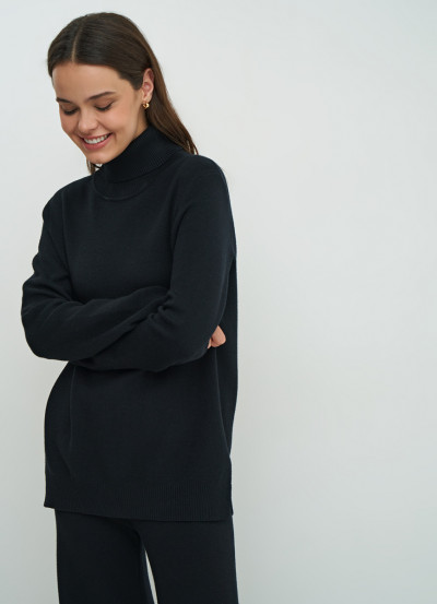 Свитер черный Regular Fit вязаный с воротником (VKW75AF16-99) купить ...